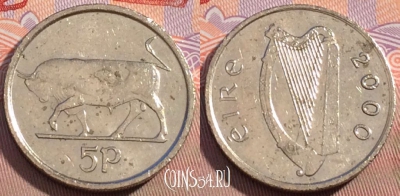 Ирландия 5 пенсов 2000 года, KM# 28, 097b-114