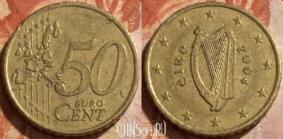 Ирландия 50 евроцентов 2004 года, KM# 37, 493р-066 ♛