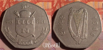 Ирландия 50 пенсов 1988 года, KM# 26, 103f-052