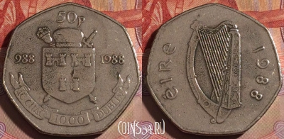 Ирландия 50 пенсов 1988 года, KM# 26, 141b-111