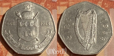 Ирландия 50 пенсов 1988 года, KM# 26, 462q-106 ♛