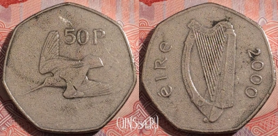 Ирландия 50 пенсов 2000 года, KM# 24, b080-005