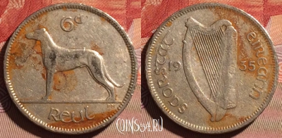 Ирландия 6 пенсов 1935 года, KM# 5, 095d-117