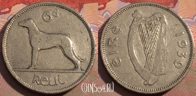 Ирландия 6 пенсов 1939 года, KM# 13, 107c-120