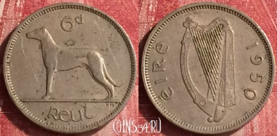 Ирландия 6 пенсов 1950 года, KM# 13а, 336o-044