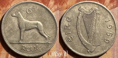 Ирландия 6 пенсов 1959 года, KM# 13а, 502s-046