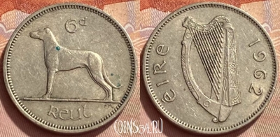Ирландия 6 пенсов 1962 года, KM# 13а, 352b-002 ♛