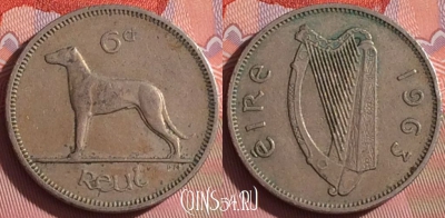 Ирландия 6 пенсов 1963 года, KM# 13а, 054i-194