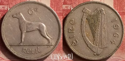 Ирландия 6 пенсов 1964 года, KM# 13а, 283m-013