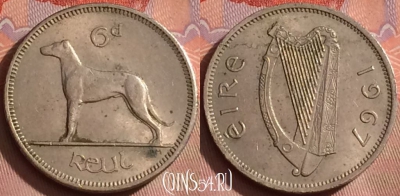 Ирландия 6 пенсов 1967 года, KM# 13а, 250k-139