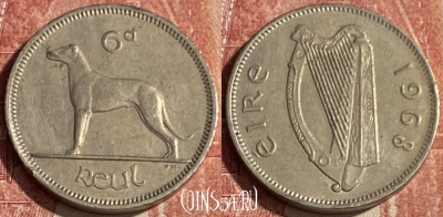 Ирландия 6 пенсов 1968 года, KM# 13а, 161q-055