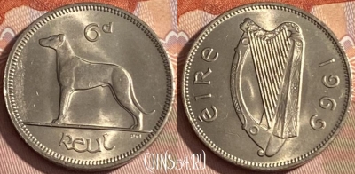 Ирландия 6 пенсов 1969 г., редкая, KM# 13а, 172r-061 ♛