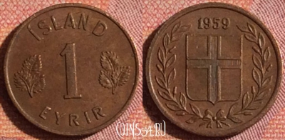 Исландия 1 эйре 1959 года, KM# 8, 372-132