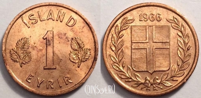 Исландия 1 эйре 1966 года, KM# 8, 081-019b