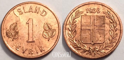 Исландия 1 эйре 1966 года, KM# 8, 081-019a