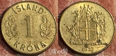 Исландия 1 крона 1973 года, KM# 12a, 250t-082