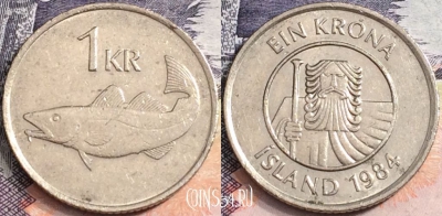 Исландия 1 крона 1984 года, KM# 27, a107-107