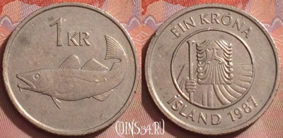 Исландия 1 крона 1987 года, KM# 27, 274k-064