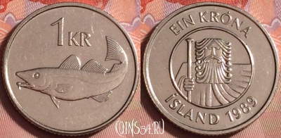 Исландия 1 крона 1989 года, KM# 27a, 230k-013