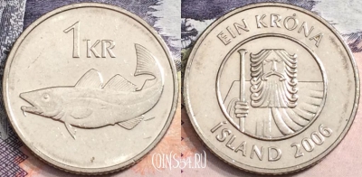 Исландия 1 крона 2006 года, KM# 27a, a102-109