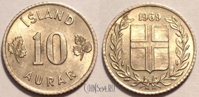 Исландия 10 эйре 1969 года, KM# 10, 085-048a