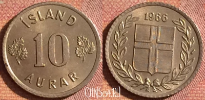 Исландия 10 эйре 1966 года, KM# 10, 185i-067