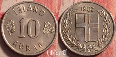 Исландия 10 эйре 1967 года, KM# 10, 198j-141