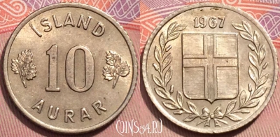 Исландия 10 эйре 1967 года, KM# 10, 247-054