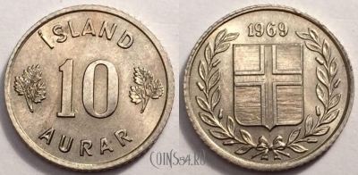 Исландия 10 эйре 1969 года, см. состояние, 81-018b
