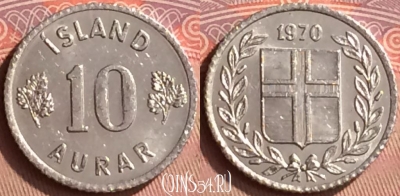 Исландия 10 эйре 1970 года, KM# 10a, 241m-082