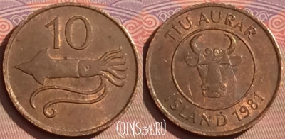 Исландия 10 эйре 1981 года, KM# 25, 103l-100