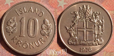 Исландия 10 крон 1976 года, KM# 15, 149i-089