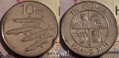 Исландия 10 крон 2004 года, KM# 29.1a, 178a-109
