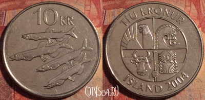 Исландия 10 крон 2004 года, KM# 29.1a, 179a-017