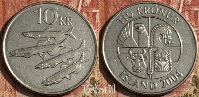 Исландия 10 крон 2004 года, KM# 29.1a, 208s-105