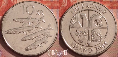 Исландия 10 крон 2004 года, KM# 29.1a, 267k-008