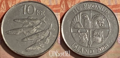 Исландия 10 крон 2008 года, KM# 29.1a, 111r-040