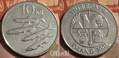 Исландия 10 крон 2008 года, KM# 29.1a, 291s-051 ♛
