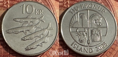 Исландия 10 крон 2008 года, KM# 29.1a, 359s-067