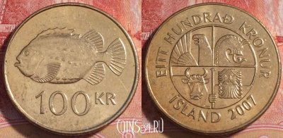 Исландия 100 крон 2007 года, KM# 35, 254-078 ♛