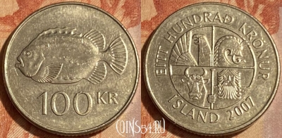 Исландия 100 крон 2007 года, KM# 35, 462q-086 ♛