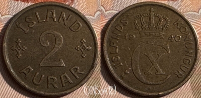 Исландия 2 эйре 1940 года, KM# 6, 146s-054 ♛