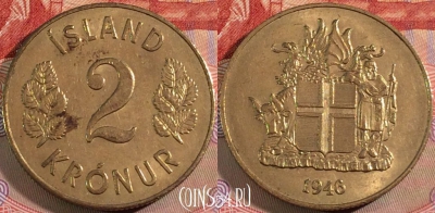 Исландия 2 кроны 1946 года, KM# 13, 133b-007