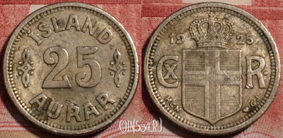 Исландия 25 эйре 1925 года, KM# 2, 223-006 ♛