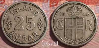 Исландия 25 эйре 1940 года, KM# 2, 153b-051