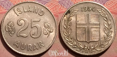 Исландия 25 эйре 1954 года, KM# 11, 247-085
