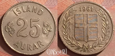Исландия 25 эйре 1961 года, KM# 11, 375k-028