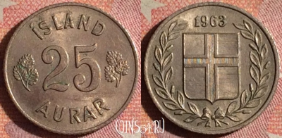 Исландия 25 эйре 1963 года, KM# 11, 175i-113