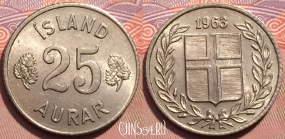 Исландия 25 эйре 1963 года, KM# 11, 247-095