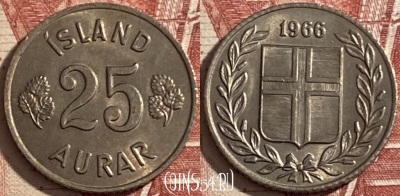 Исландия 25 эйре 1966 года, KM# 11, 478р-024